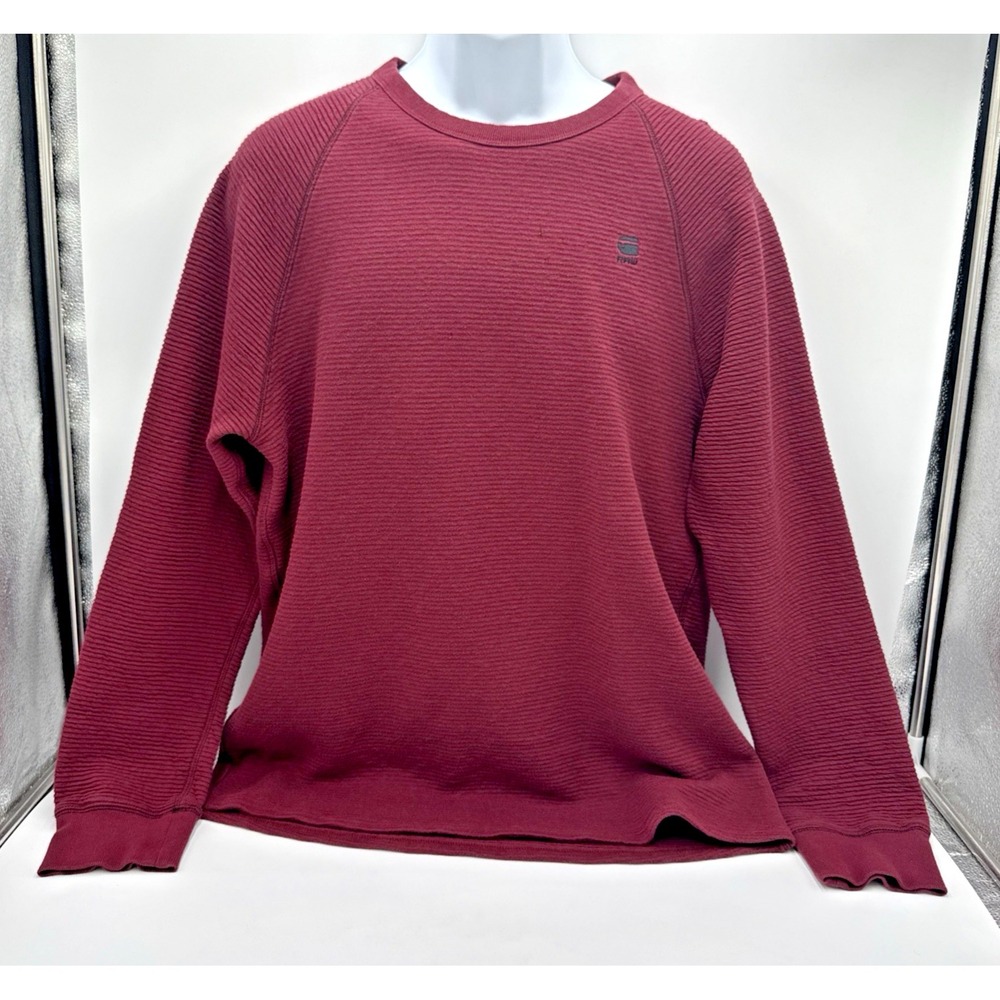 Mens G-Star Raw Ribbed Knit Sweater XL Maroon Logo